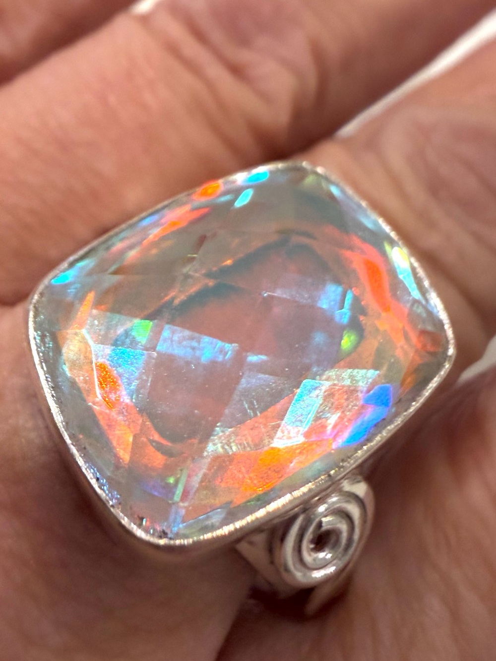 Stunning 925 Sterling Silver Mystic Statement Ring – Size 10.5